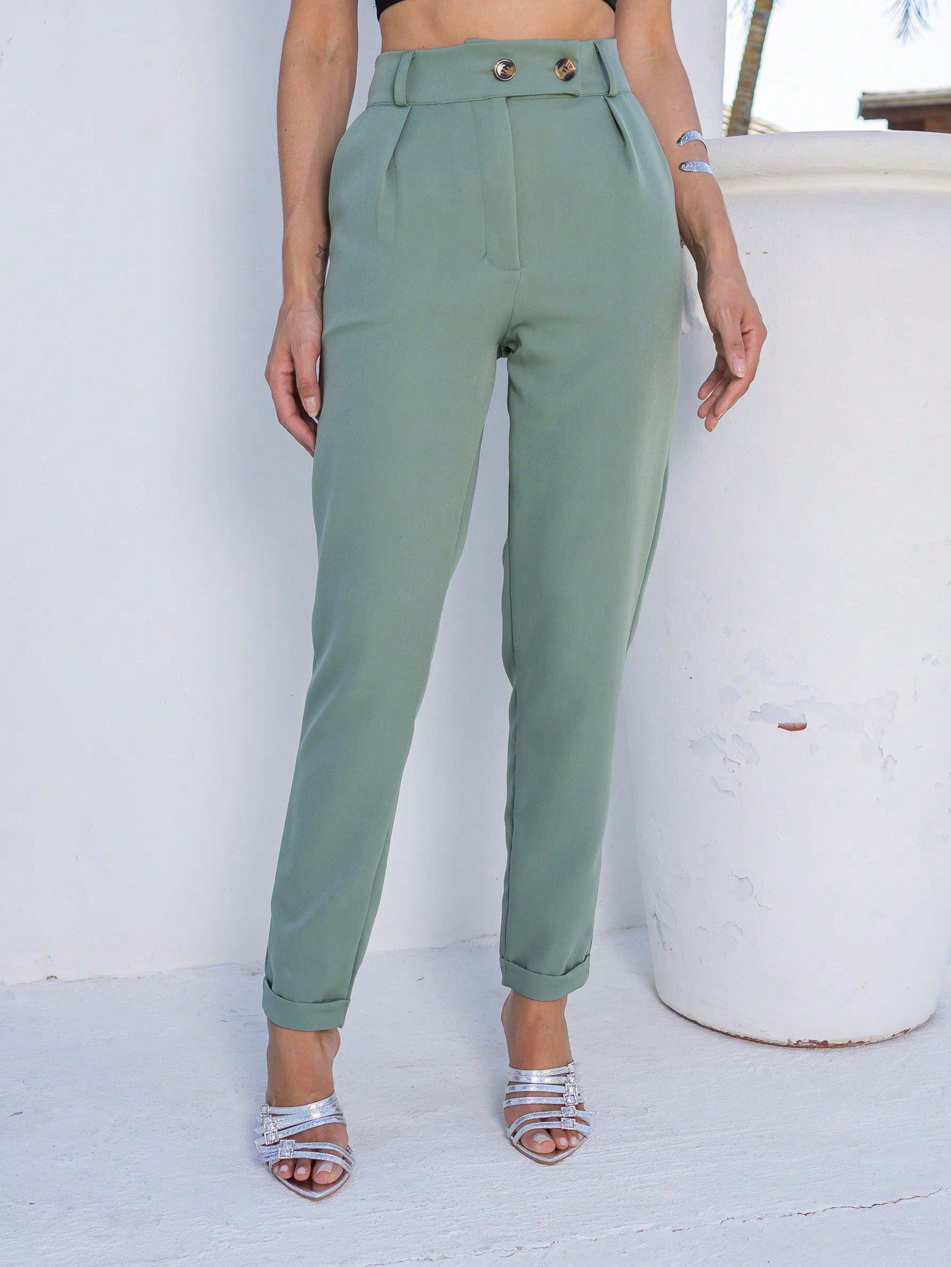 Calça Feminina Alfaiataria Verde Menta